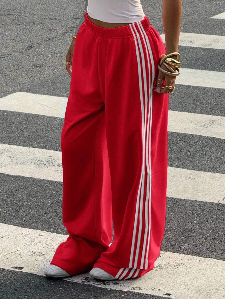 Women's Striped Knitted Wide-Leg Sweatpants