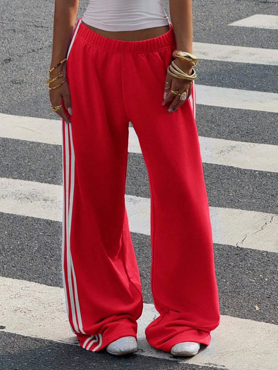 Women's Striped Knitted Wide-Leg Sweatpants