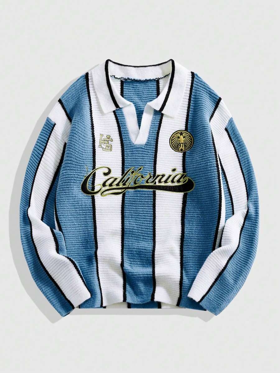 Men's Retro Collared Football Inspired Knit Sweater