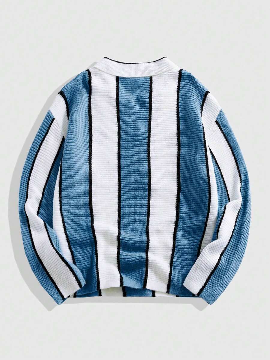 Men's Retro Collared Football Inspired Knit Sweater