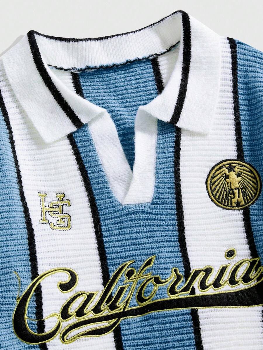 Men's Retro Collared Football Inspired Knit Sweater