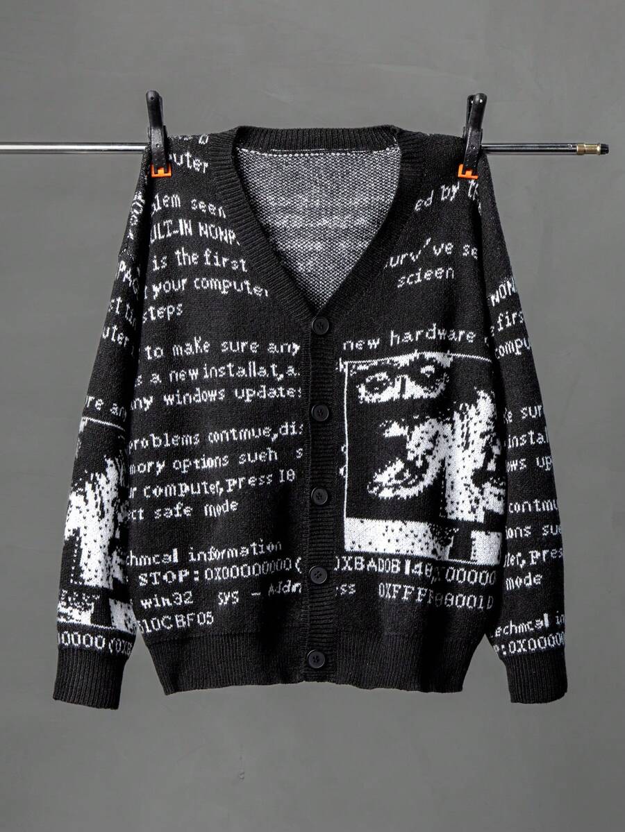 Unisex Casual Vintage Jacquard Knit Cardigan