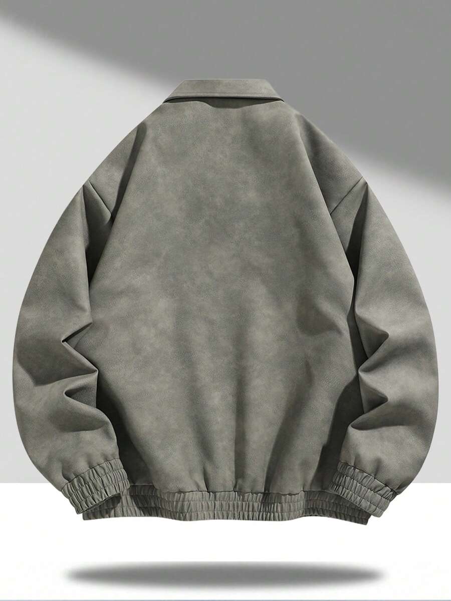 Men's Vintage Worn Full Zipper Lapel Leather Jacket