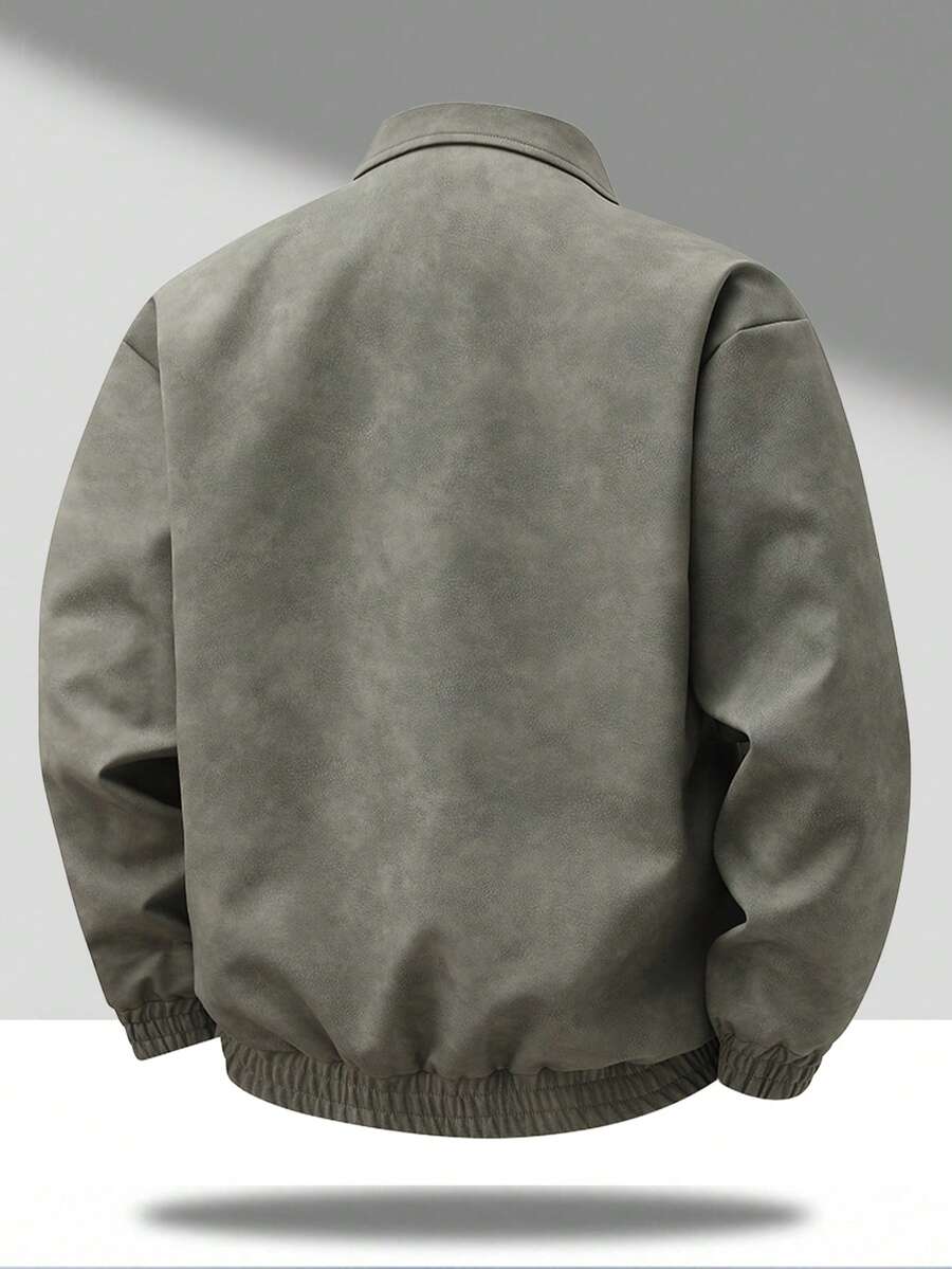 Men's Vintage Worn Full Zipper Lapel Leather Jacket