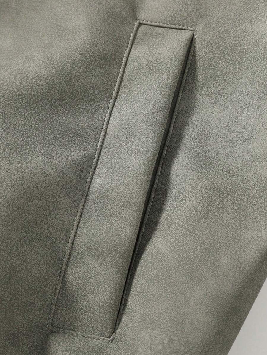 Men's Vintage Worn Full Zipper Lapel Leather Jacket