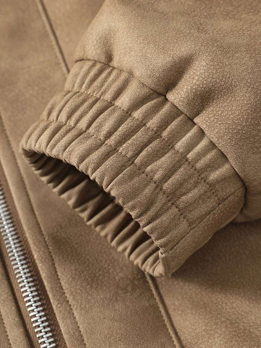 Men's Vintage Worn Full Zipper Lapel Leather Jacket