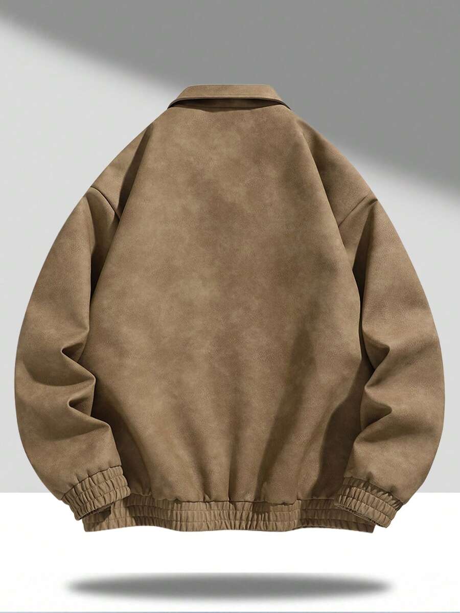 Men's Vintage Worn Full Zipper Lapel Leather Jacket