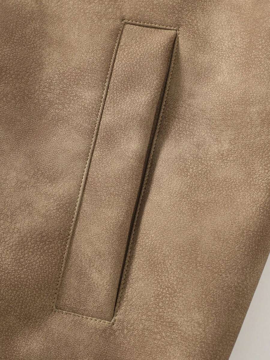 Men's Vintage Worn Full Zipper Lapel Leather Jacket