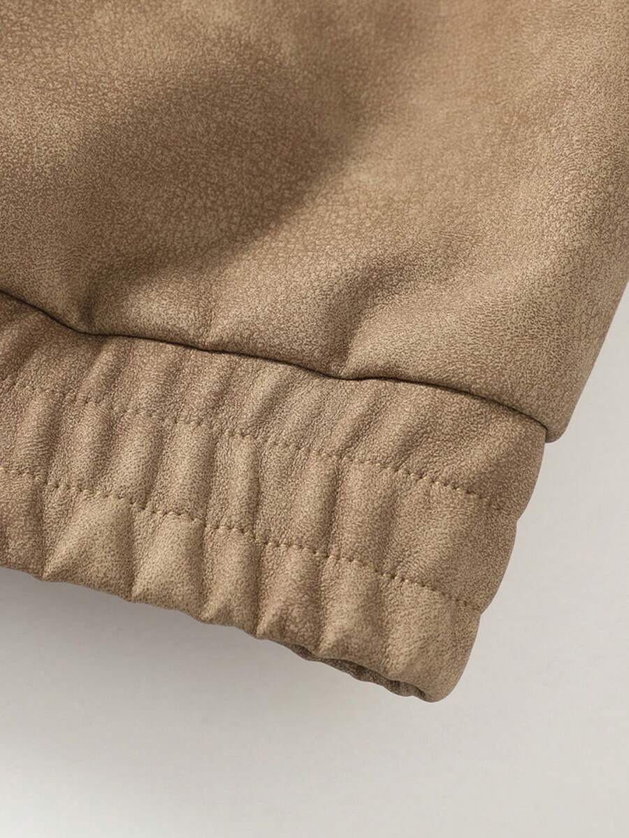 Men's Vintage Worn Full Zipper Lapel Leather Jacket