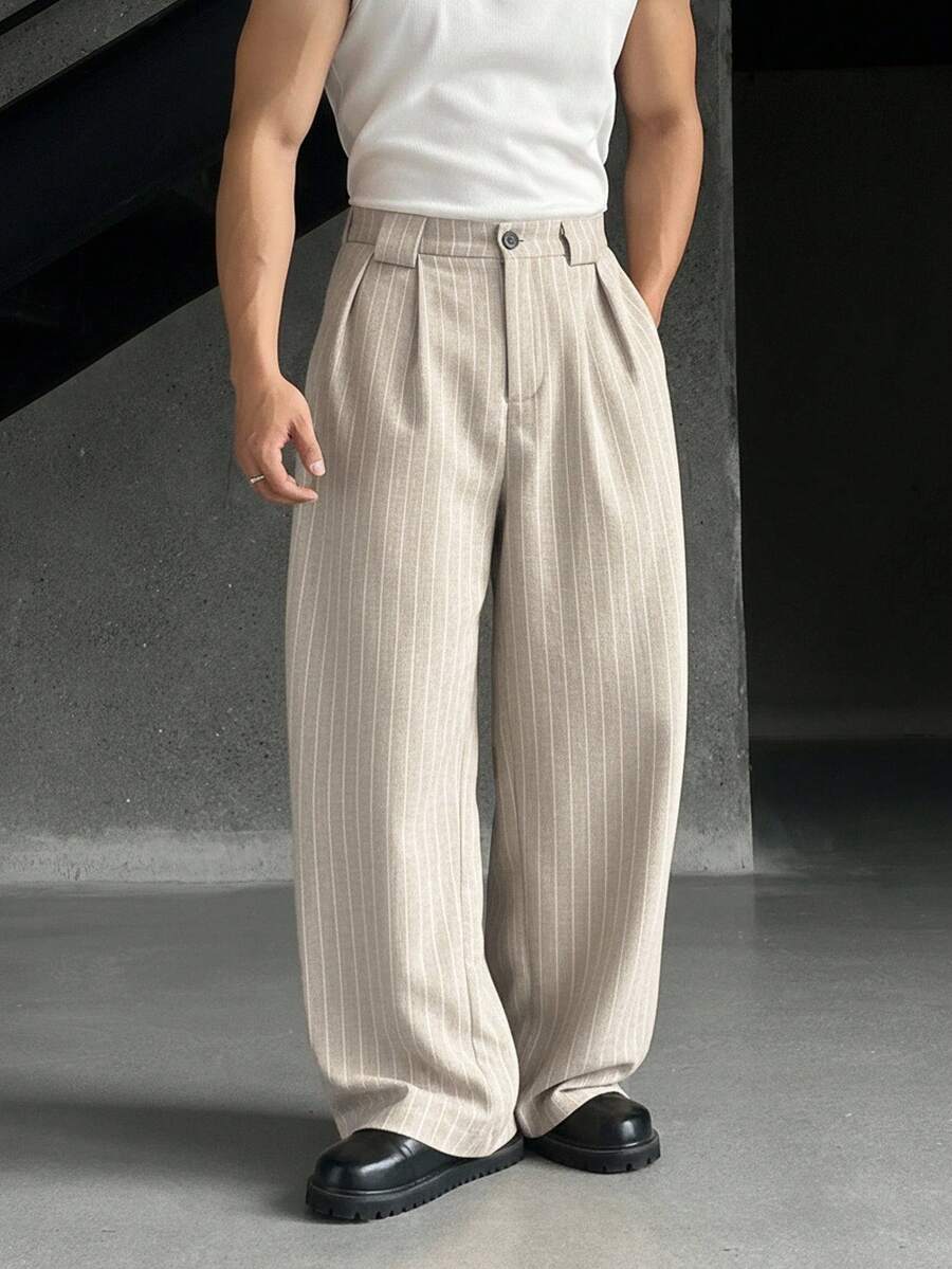 Men's Plus Size Vertical Striped Wide-Leg Pants