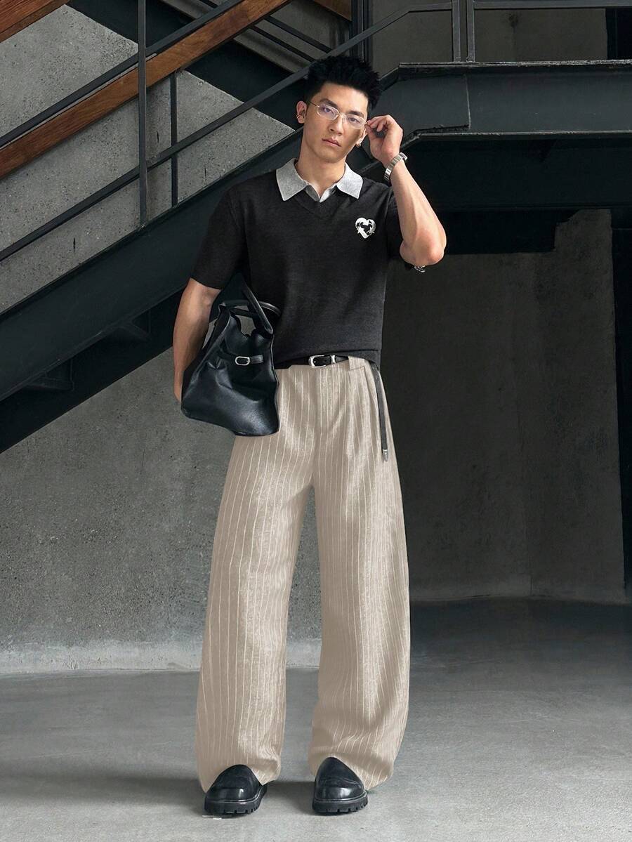 Men's Plus Size Vertical Striped Wide-Leg Pants