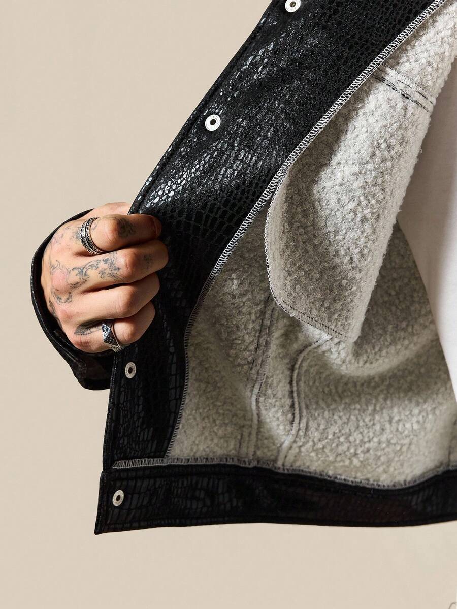 Men's Faux Crocodile Texture Single-Breasted Loose Fit Jacket Coat