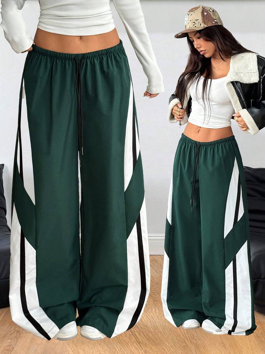 Women's Streetwear Color-Blocked Parachute Pants