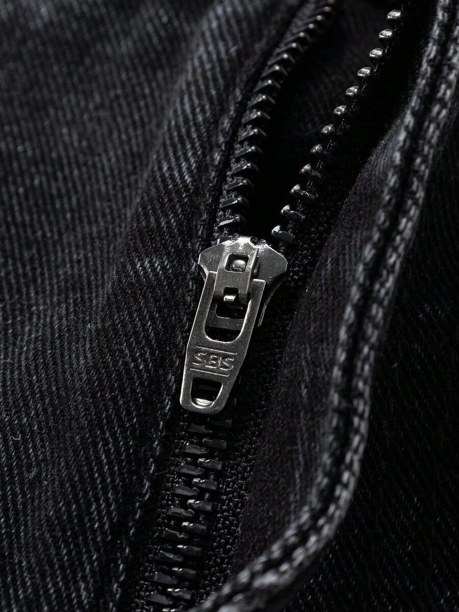 MEN Frayed Hem High Street Embroidered Washed Loose Barrel Leg Jeans