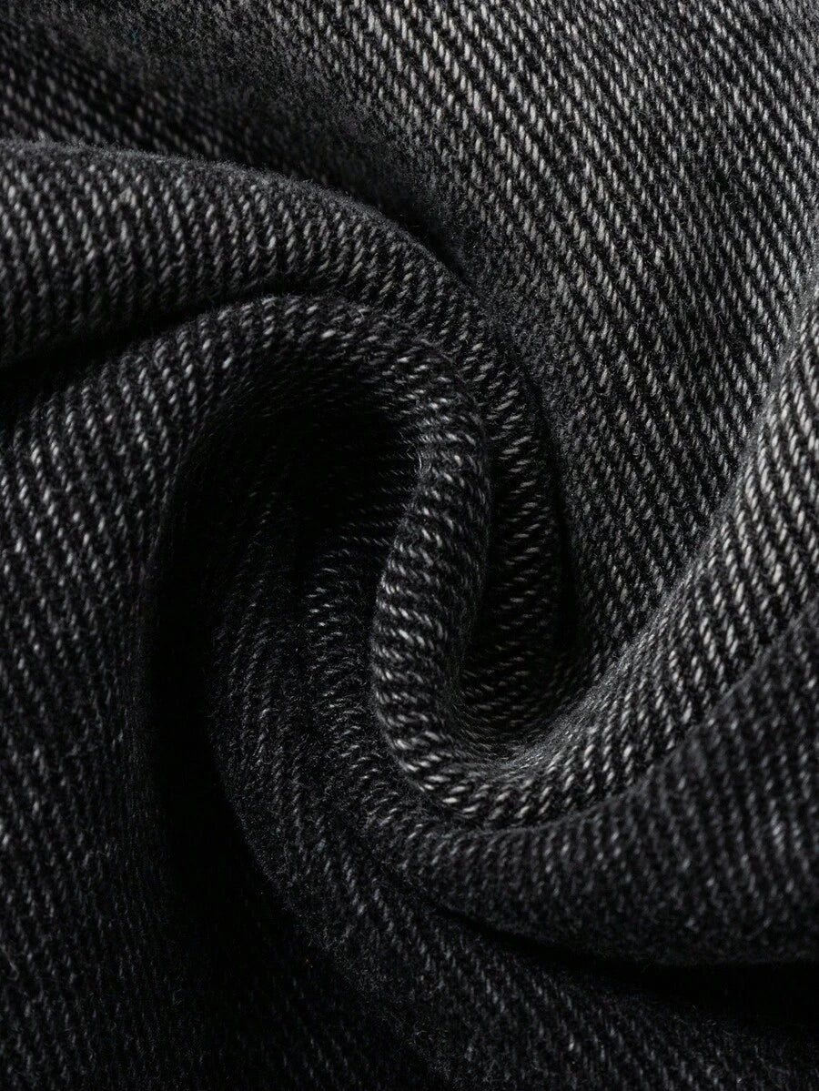 MEN Frayed Hem High Street Embroidered Washed Loose Barrel Leg Jeans