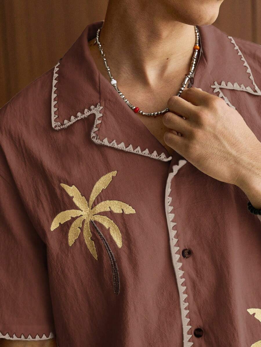 2pcs Men Casual Loose Fit Short Sleeve Shirt And Shorts Set