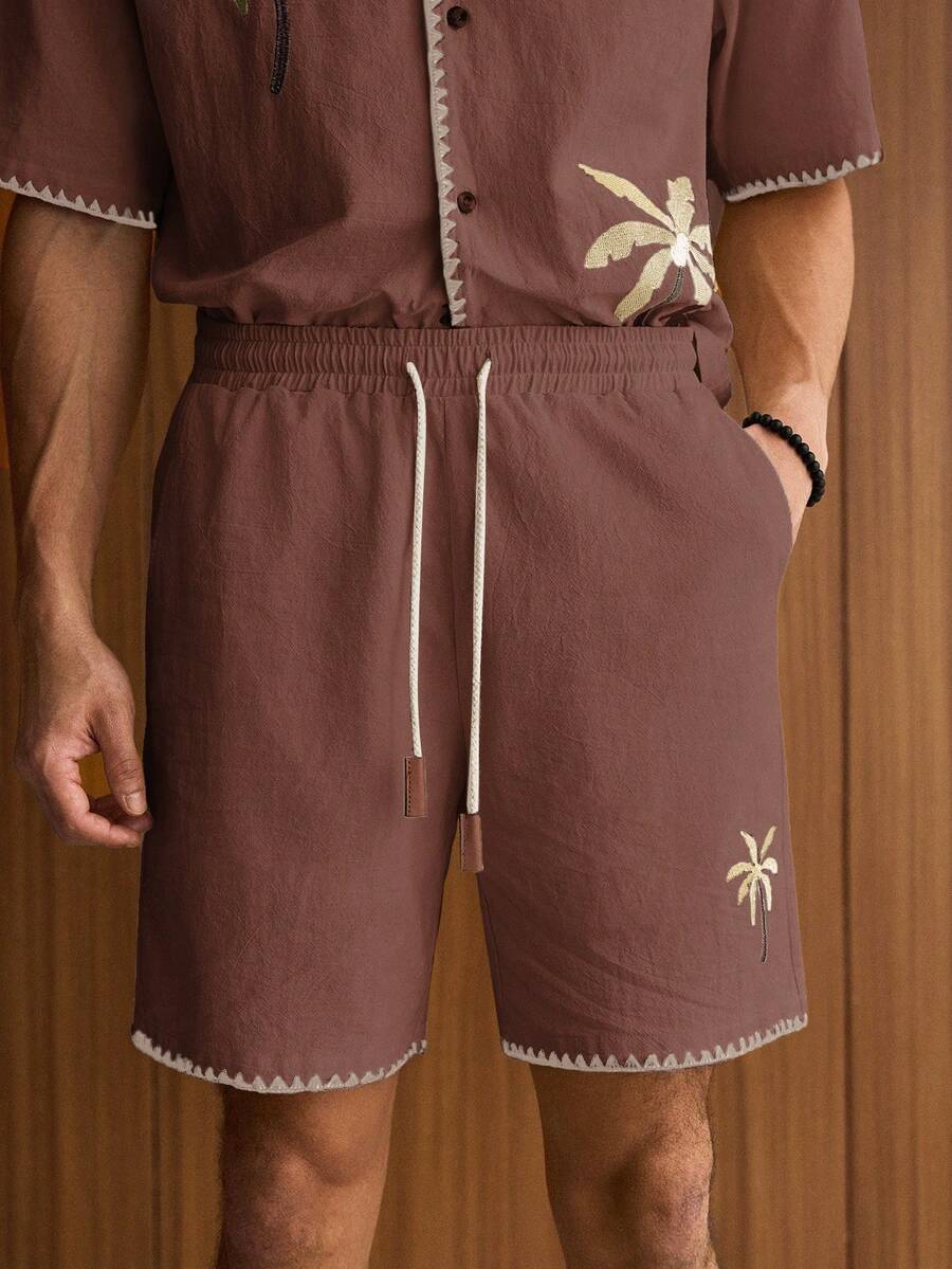 2pcs Men Casual Loose Fit Short Sleeve Shirt And Shorts Set