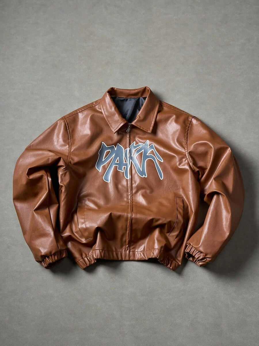 Men's Casual Street Style Letter Graphic PU Leather Jacket