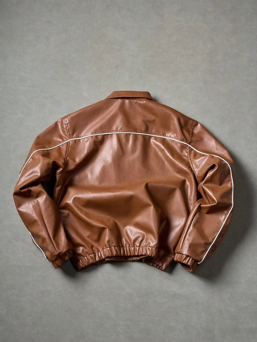 Men's Casual Street Style Letter Graphic PU Leather Jacket