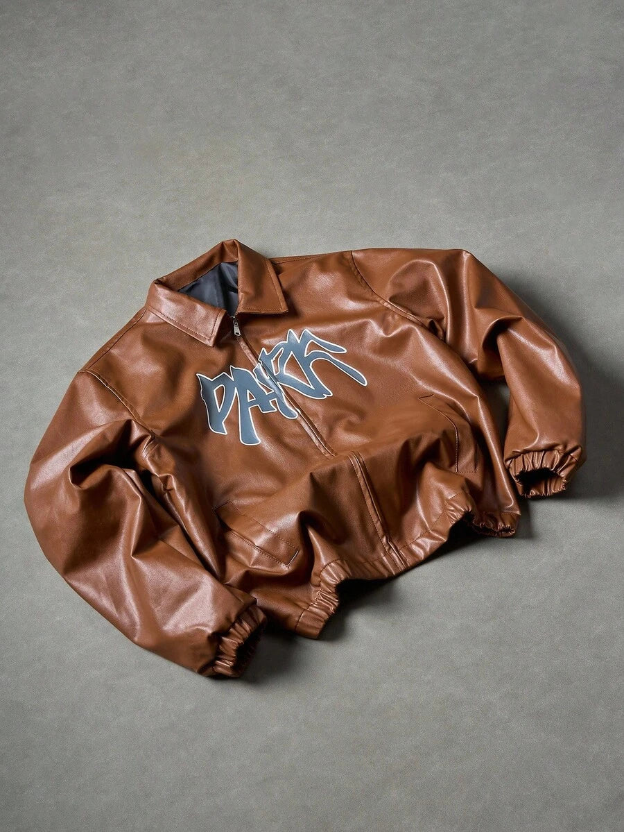 Men's Casual Street Style Letter Graphic PU Leather Jacket