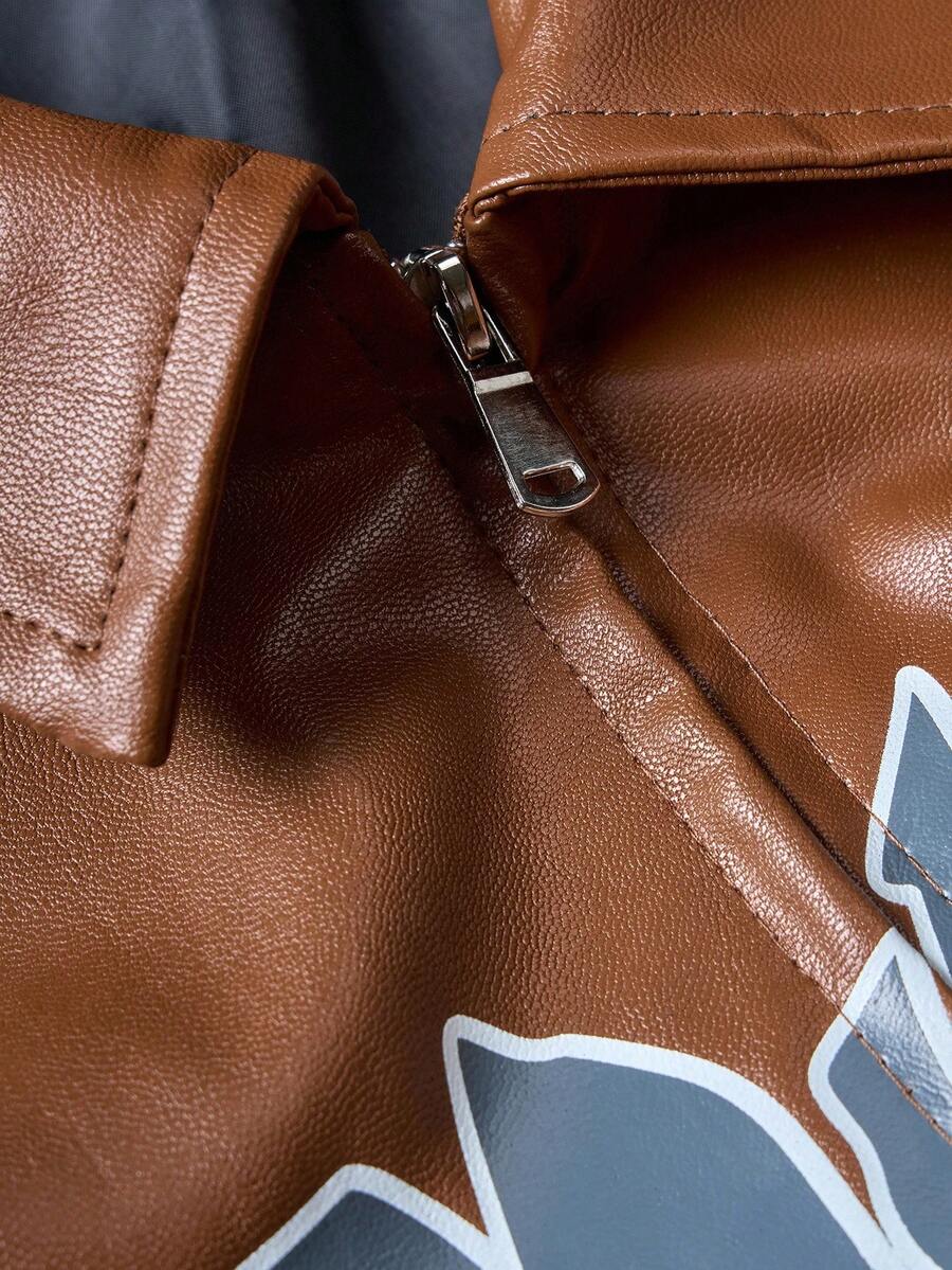 Men's Casual Street Style Letter Graphic PU Leather Jacket