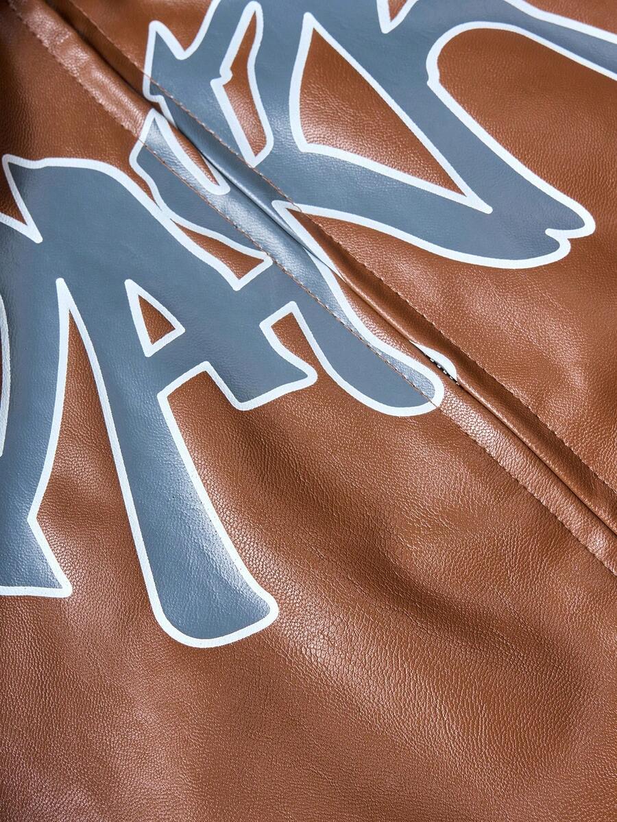 Men's Casual Street Style Letter Graphic PU Leather Jacket