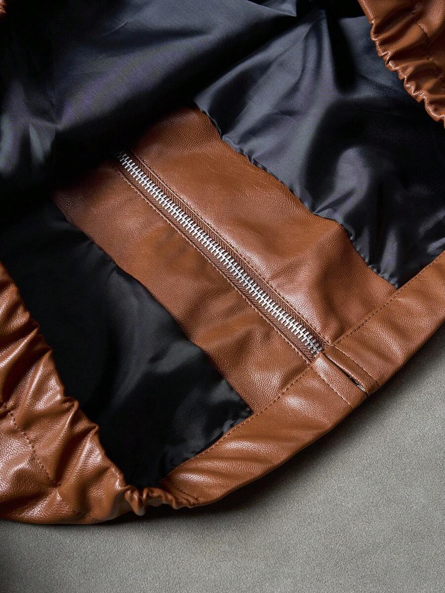Men's Casual Street Style Letter Graphic PU Leather Jacket