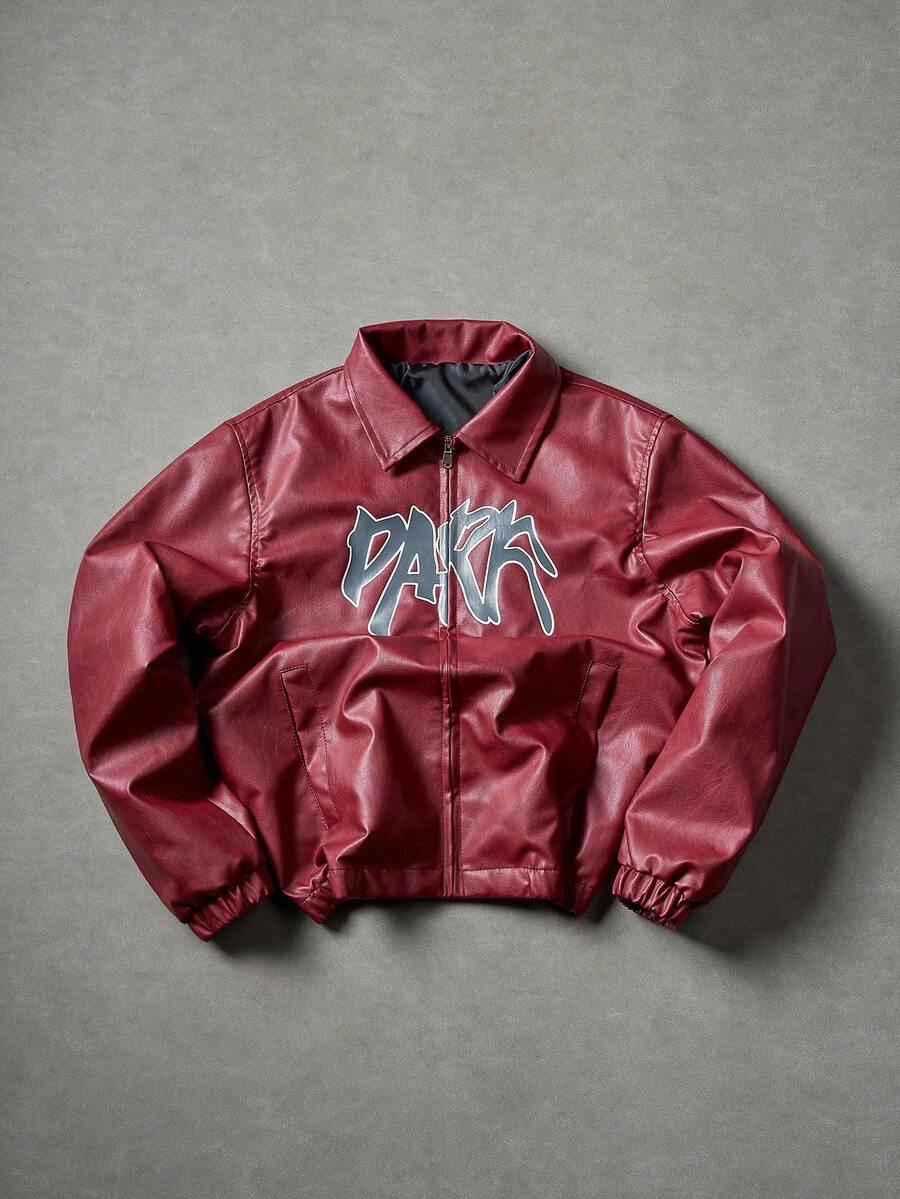 Men's Casual Street Style Letter Graphic PU Leather Jacket