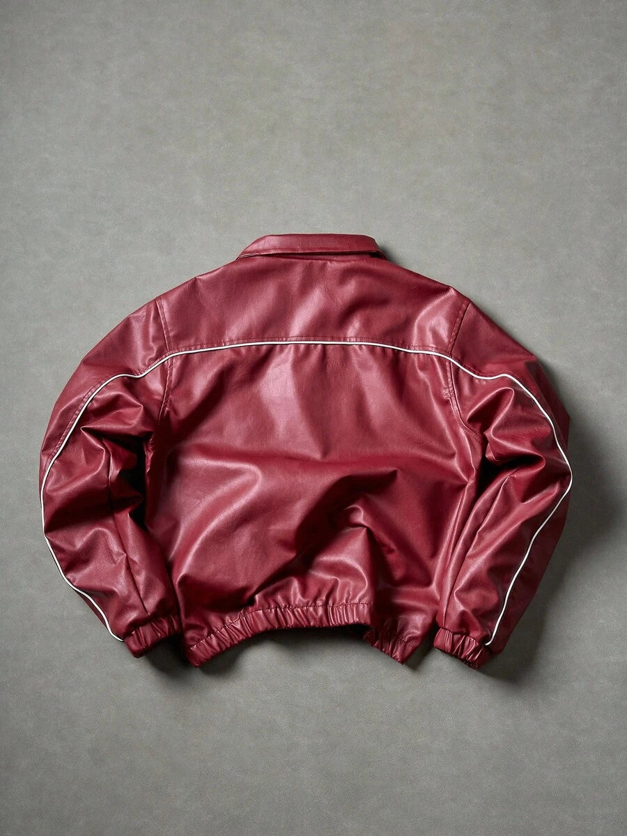 Men's Casual Street Style Letter Graphic PU Leather Jacket