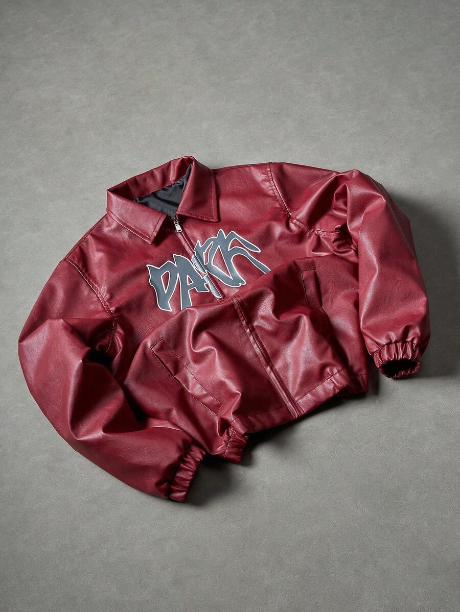 Men's Casual Street Style Letter Graphic PU Leather Jacket