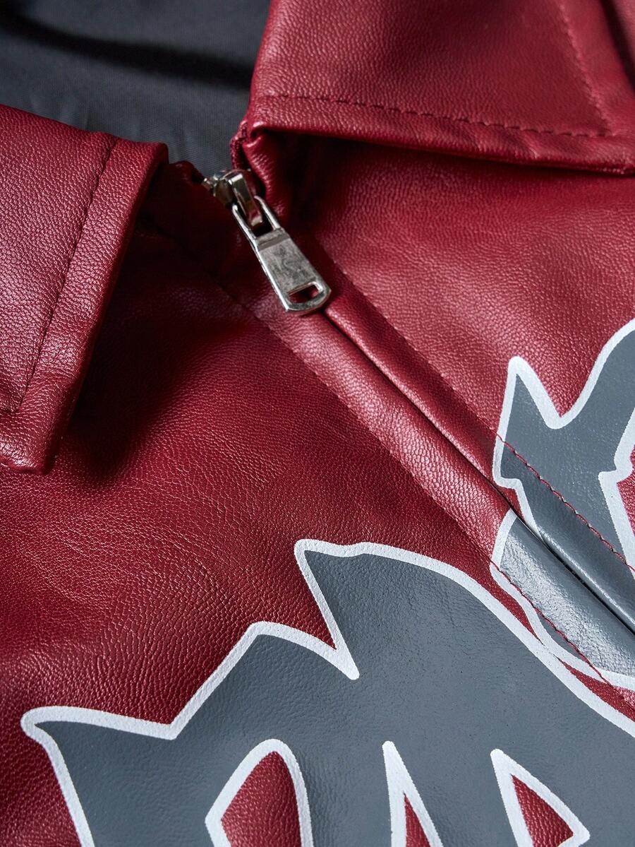 Men's Casual Street Style Letter Graphic PU Leather Jacket