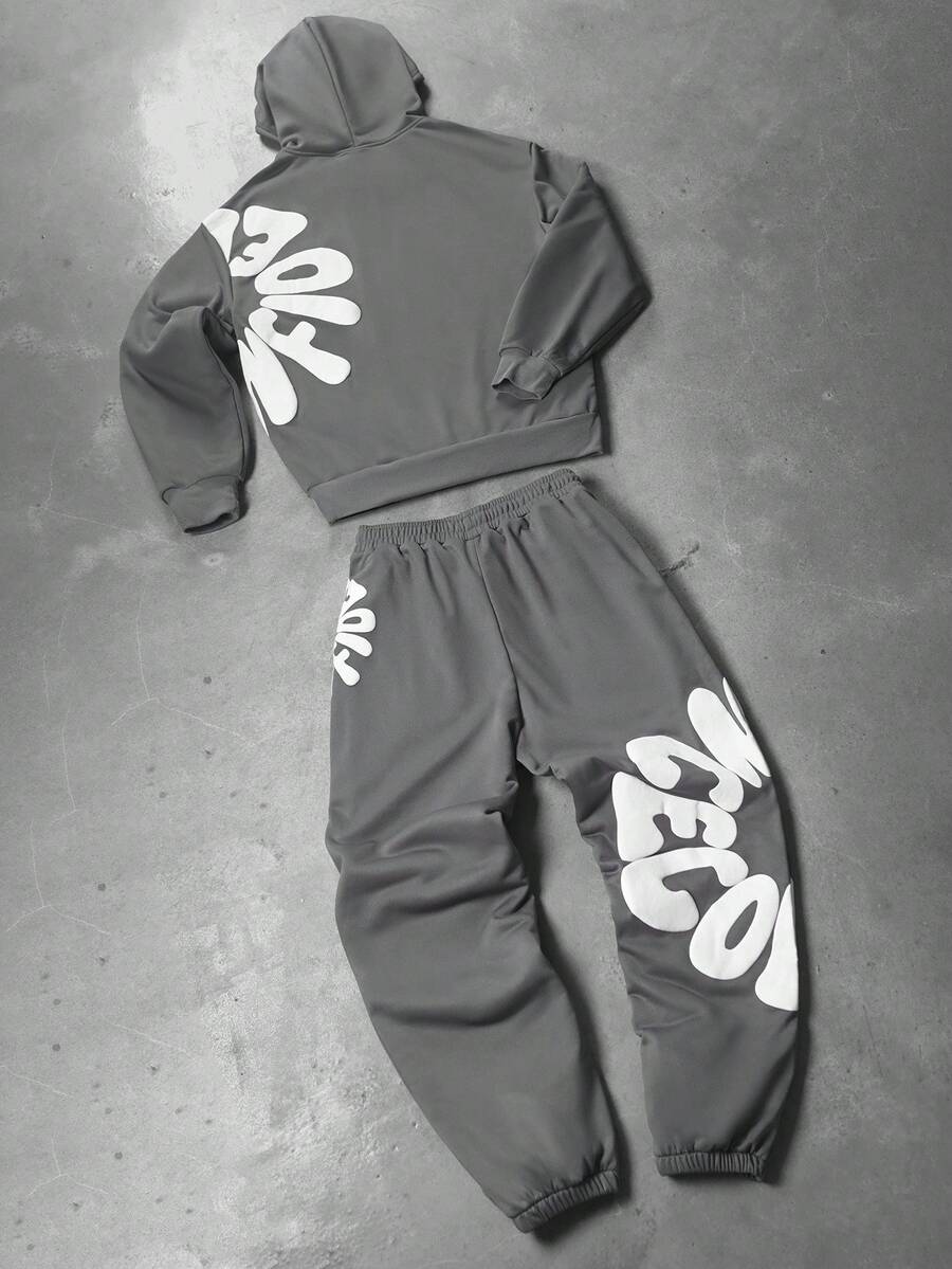 Men’s Letter Print Hoodie And Sweatpants Two Piece Set