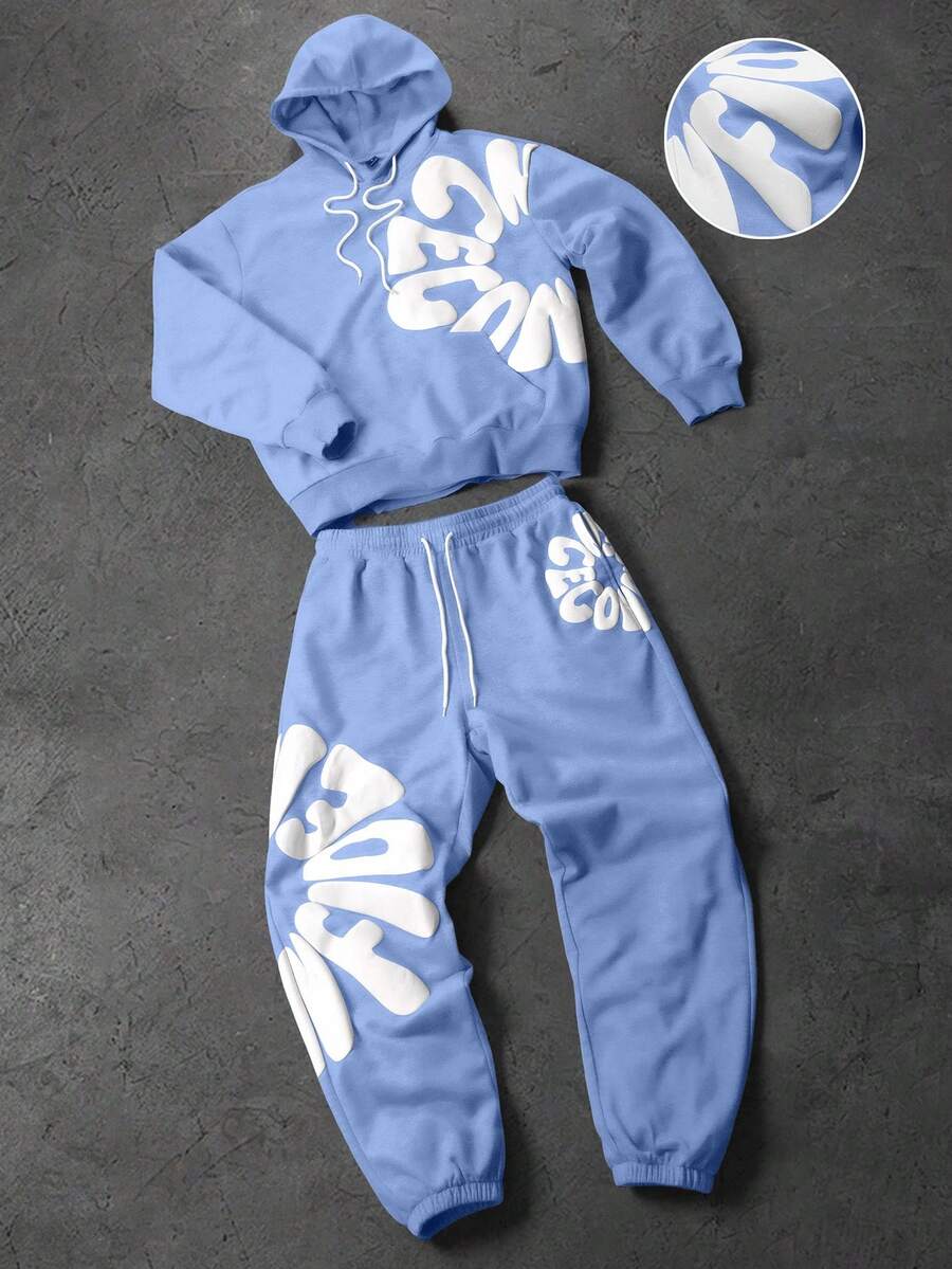 Men’s Letter Print Hoodie And Sweatpants Two Piece Set