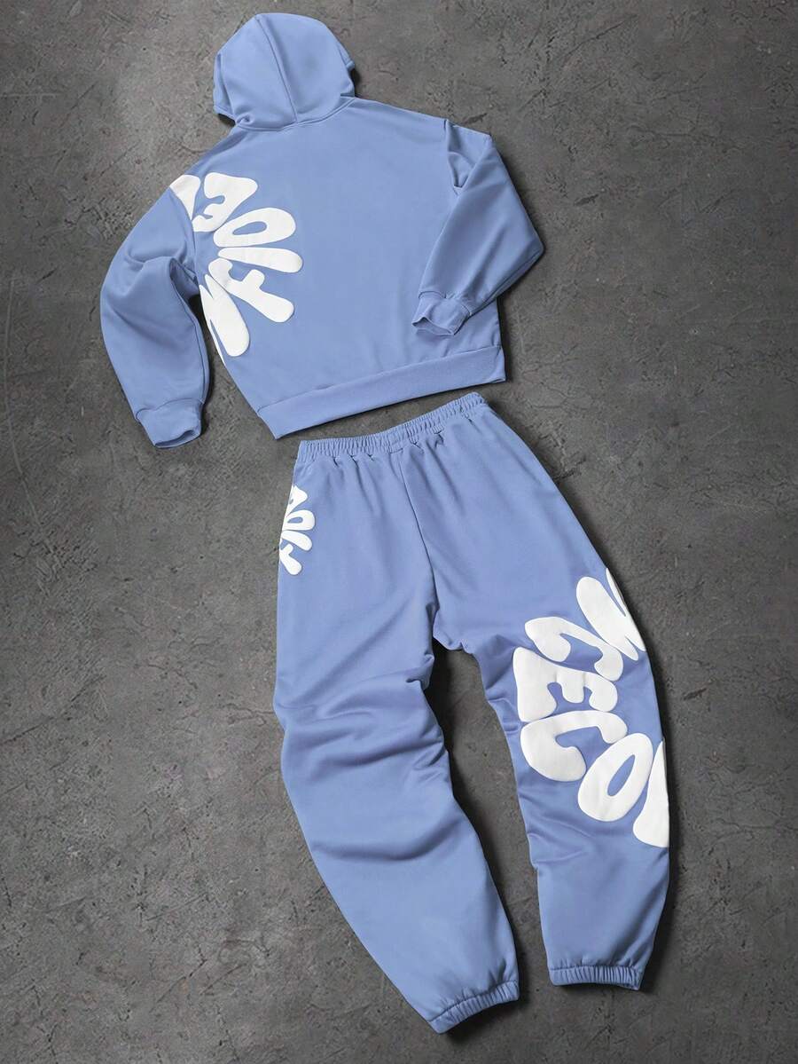 Men’s Letter Print Hoodie And Sweatpants Two Piece Set