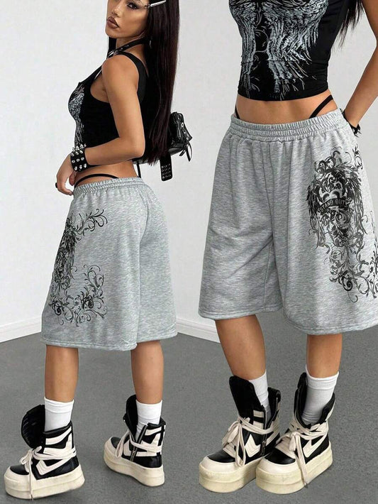 Women's Loose Fit Punk Print Capri Pants