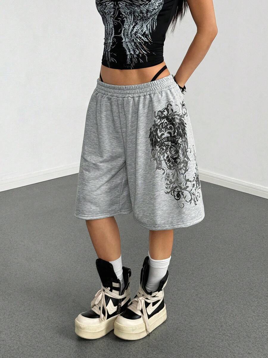 Women's Loose Fit Punk Print Capri Pants