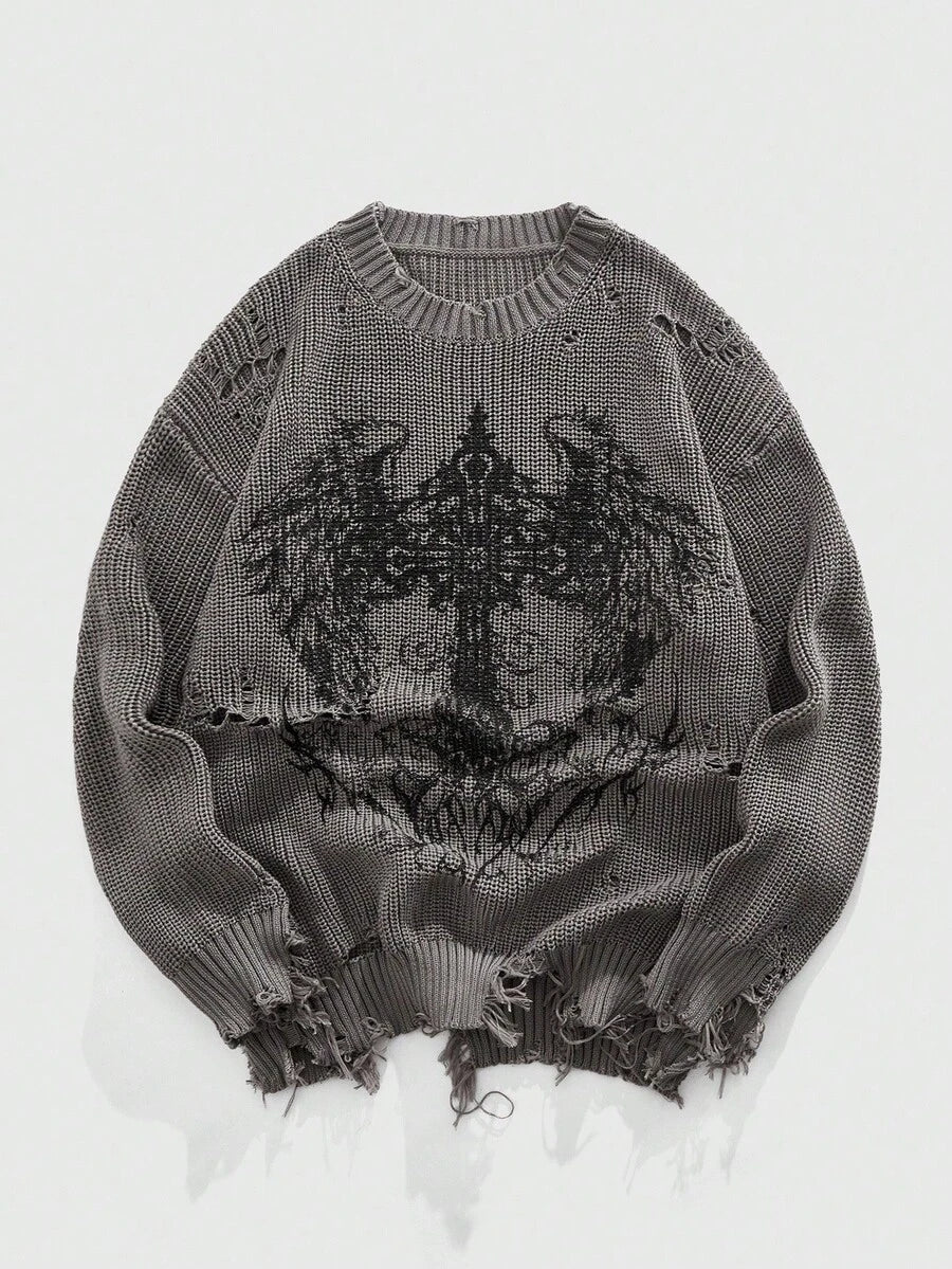 Men's Punk Distressed Knit Sweater
