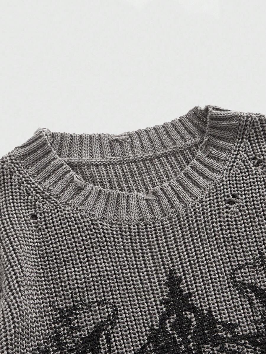 Men's Punk Distressed Knit Sweater