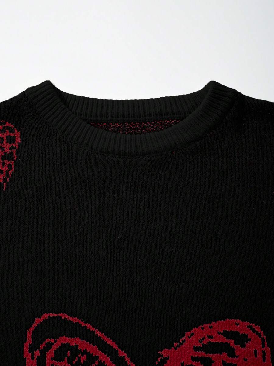 Men's Casual Crew Neck Heart Pattern Knit Sweater