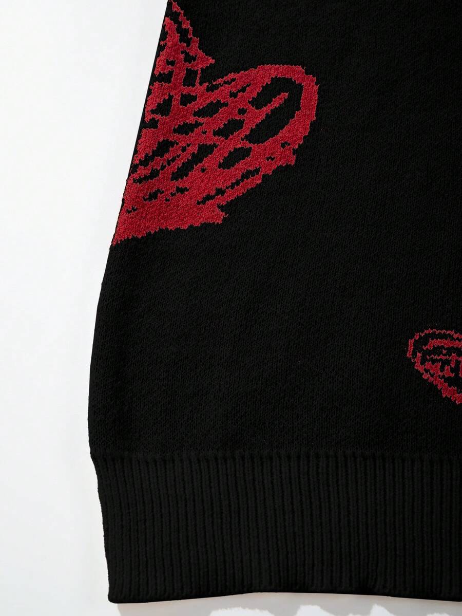 Men's Casual Crew Neck Heart Pattern Knit Sweater