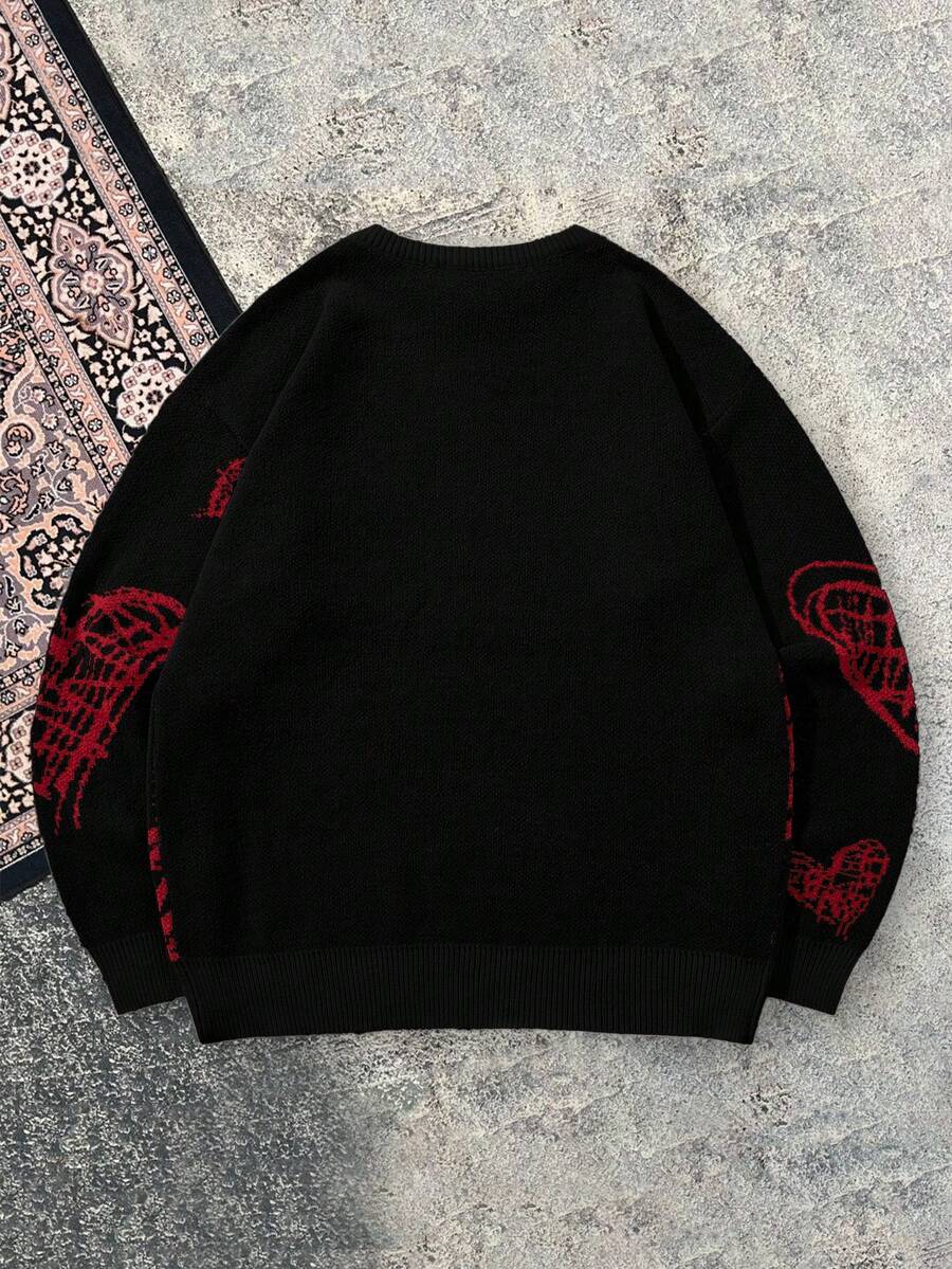 Men's Casual Crew Neck Heart Pattern Knit Sweater