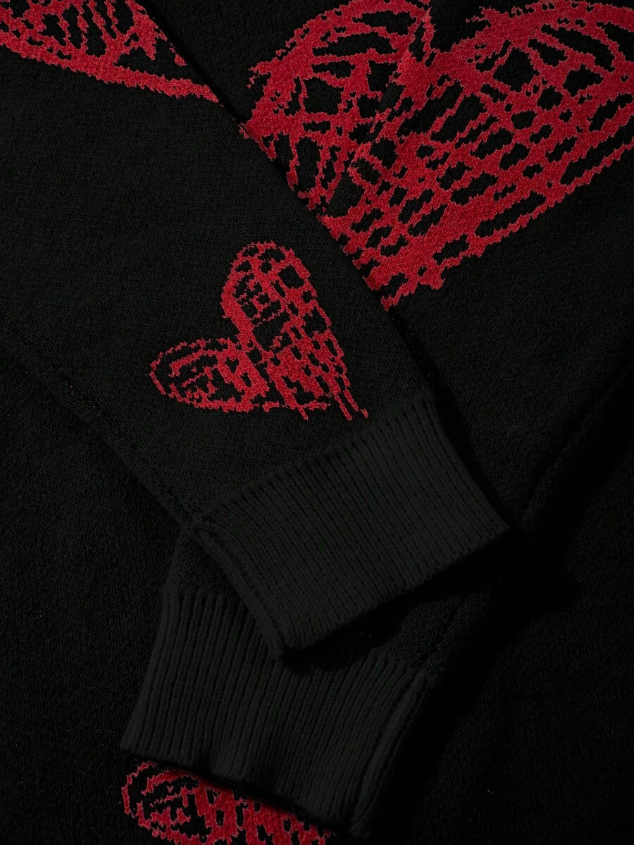 Men's Casual Crew Neck Heart Pattern Knit Sweater