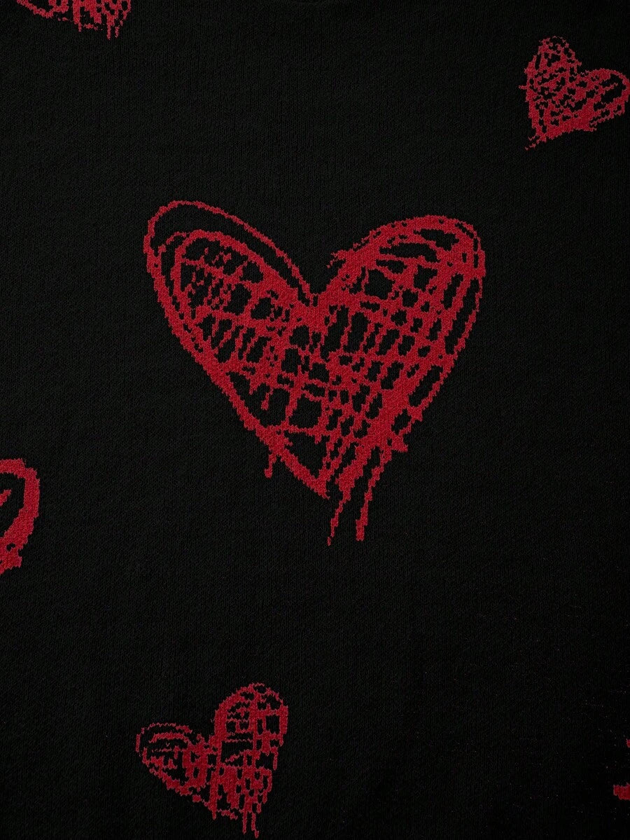 Men's Casual Crew Neck Heart Pattern Knit Sweater
