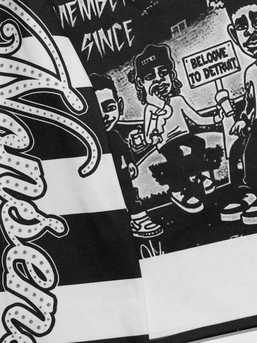 Men's Street Graphic Print Striped Polo Collar Long Sleeve T-Shirt