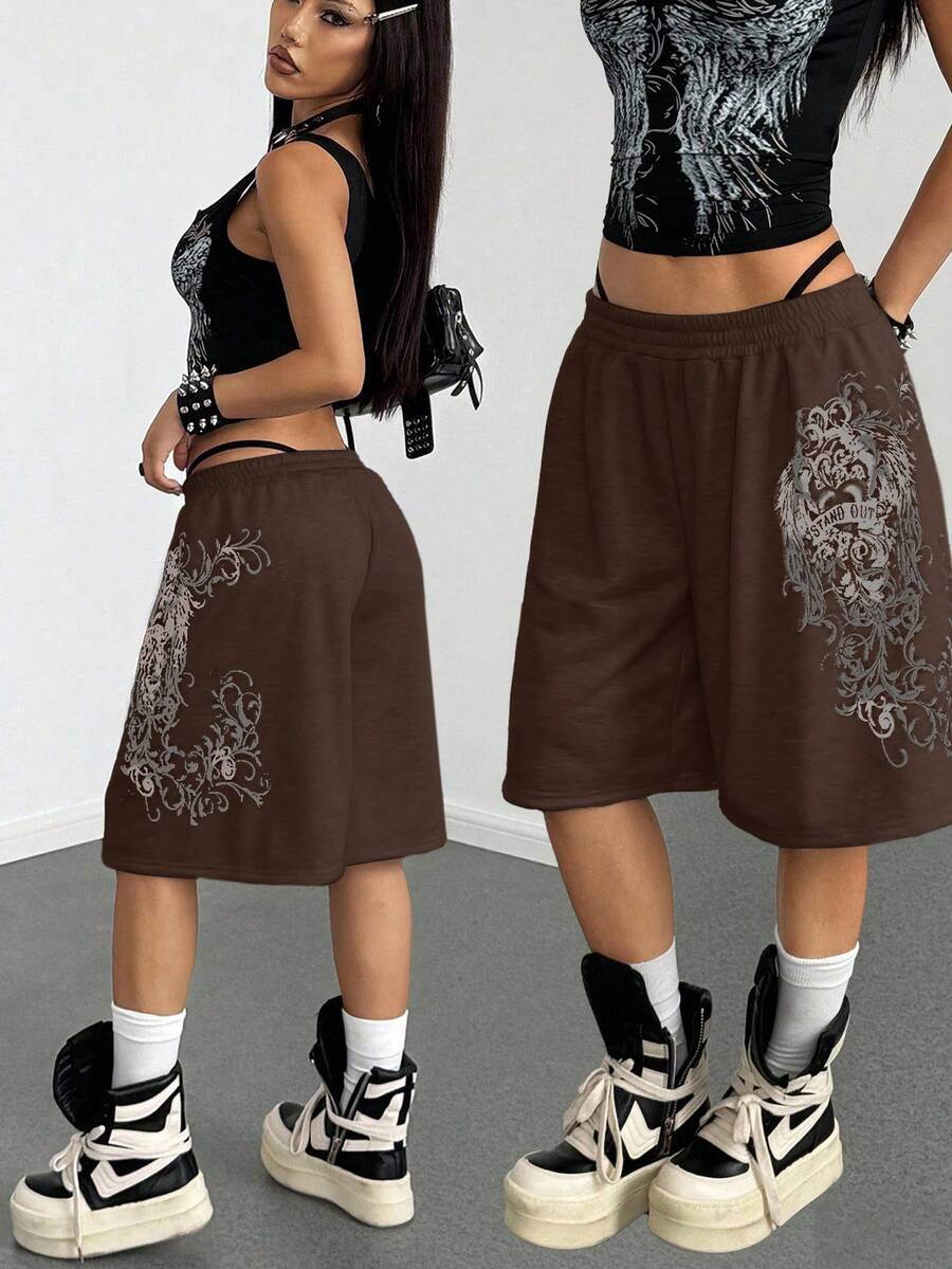 Women's Loose Fit Punk Print Capri Pants