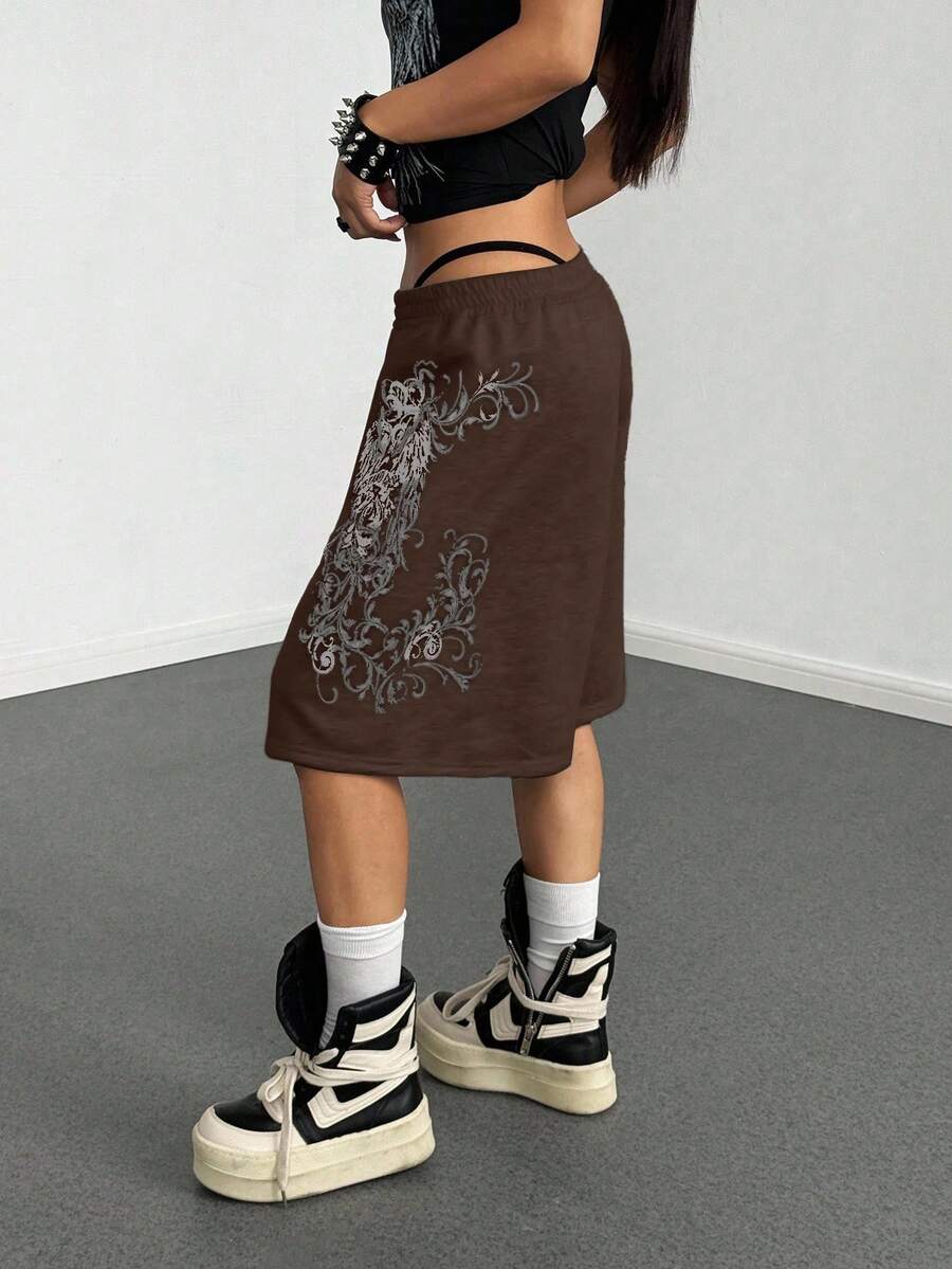 Women's Loose Fit Punk Print Capri Pants