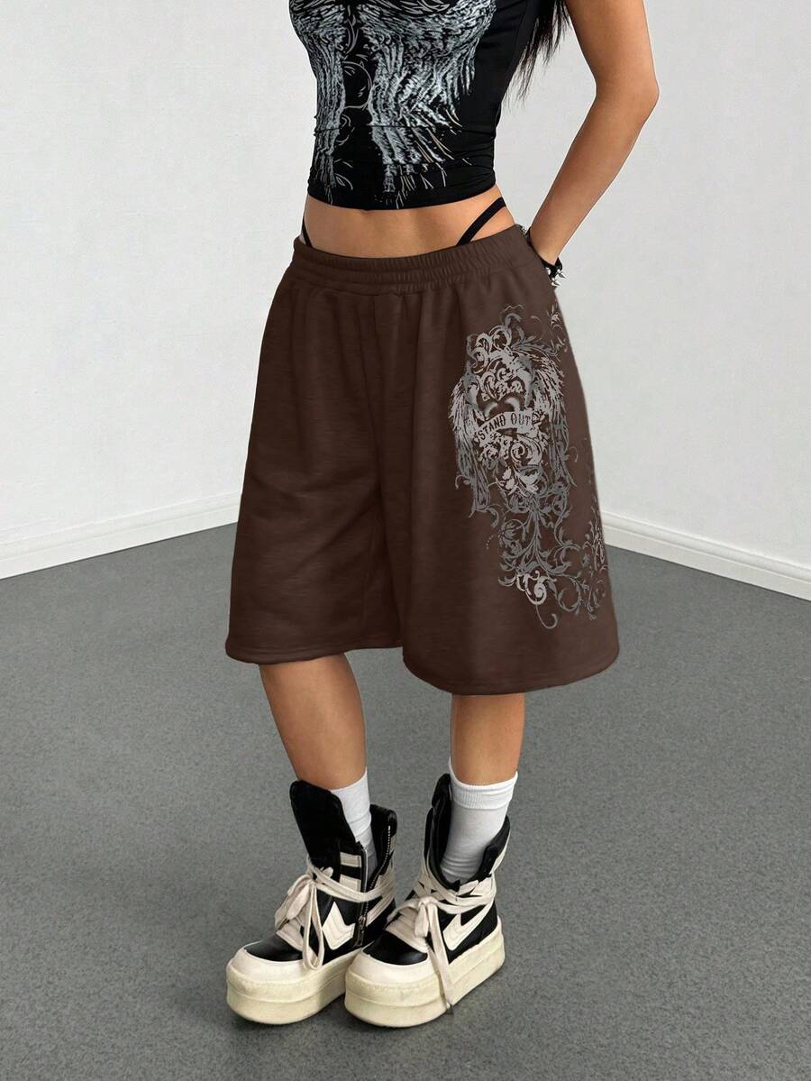 Women's Loose Fit Punk Print Capri Pants