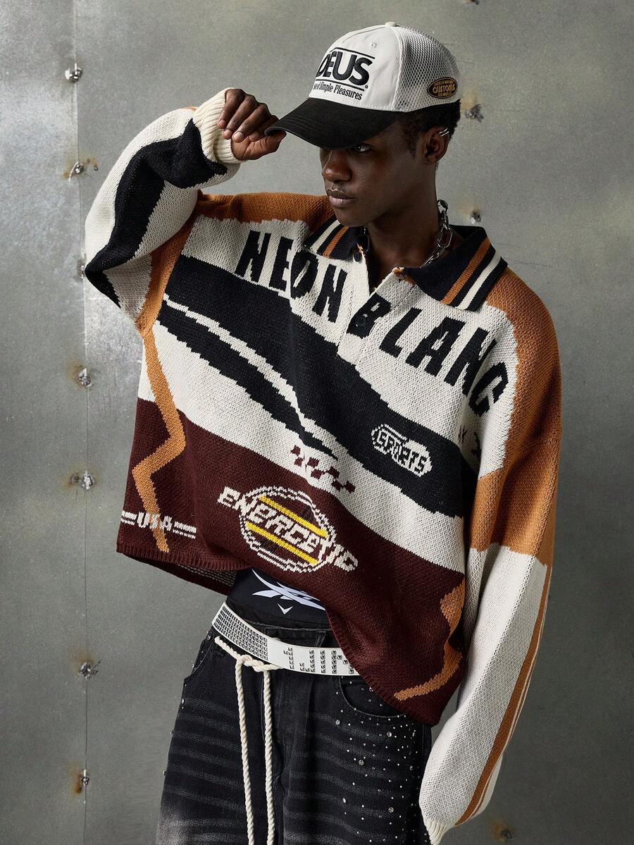 Men's Multi-Color Jacquard Knit Pullover Sweater