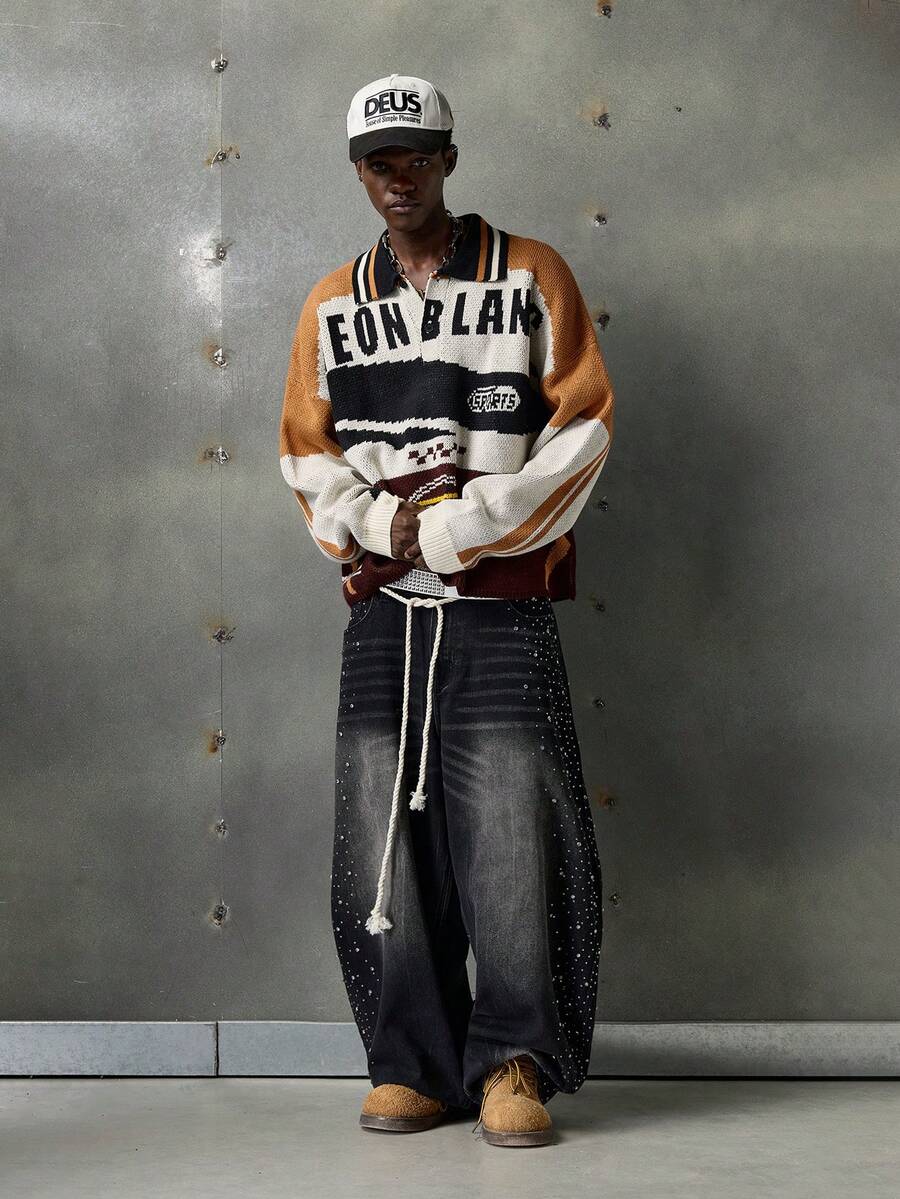 Men's Multi-Color Jacquard Knit Pullover Sweater