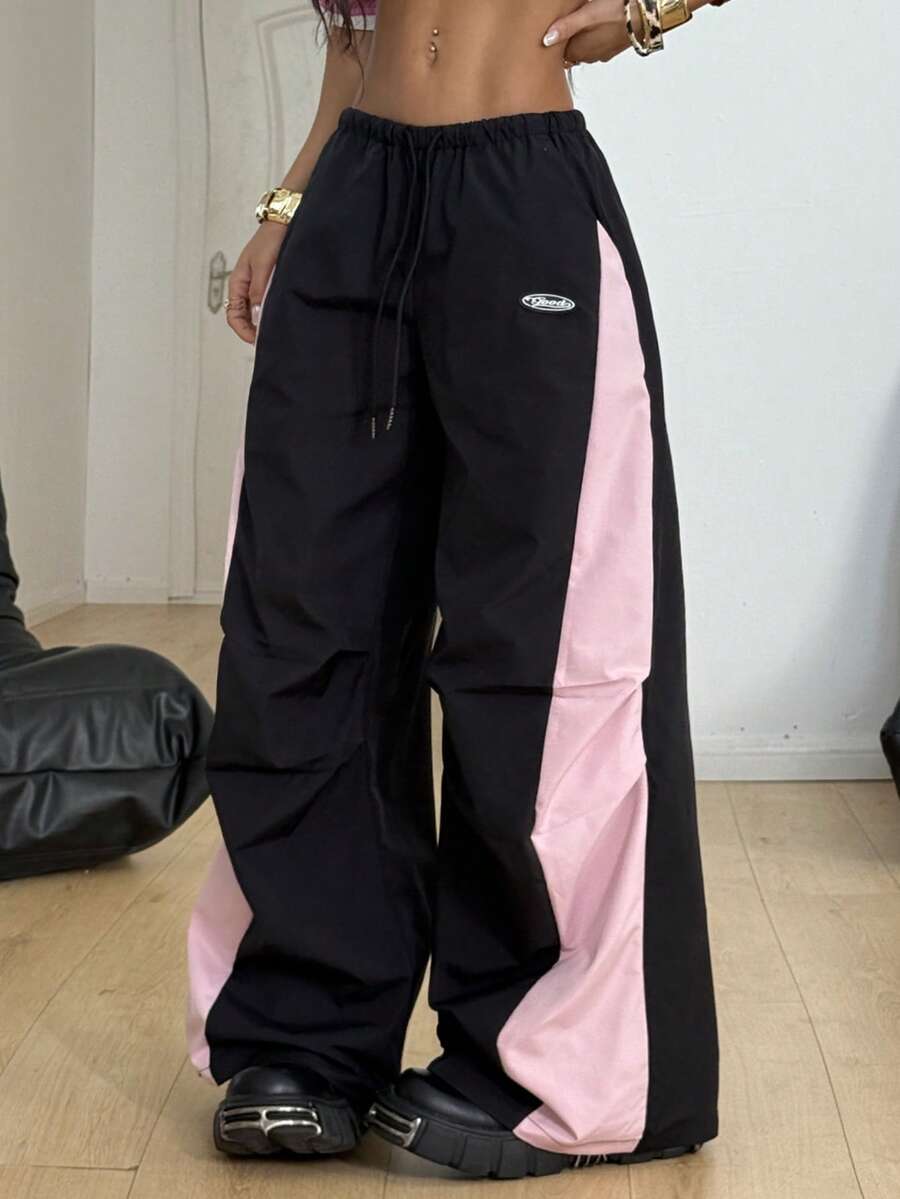 Women's Streetwear Color-Blocked Parachute Pants